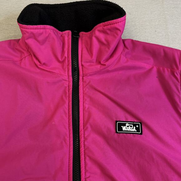 Vtg Woolrich Vest Womens Medium Hot Pink Full Zip Mock Neck Nylon Fleece Lined - Picture 2 of 8